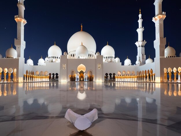 Mesquita de Abu Dhabi, vista à noite