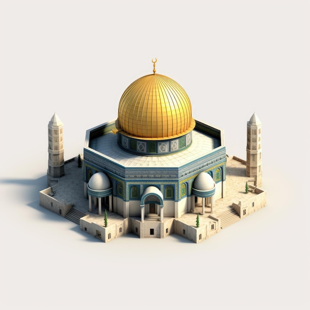 Mesquita de Al-Aqsa Cúpula da Rocha Mesquita de Jerusalém AL Quds 3d renderização palestina