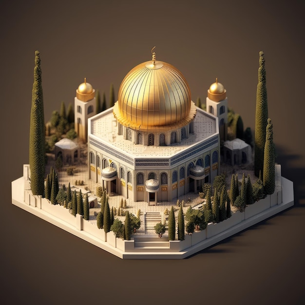 Mesquita de Al-Aqsa Cúpula da Rocha Mesquita de Jerusalém AL Quds 3d renderização palestina
