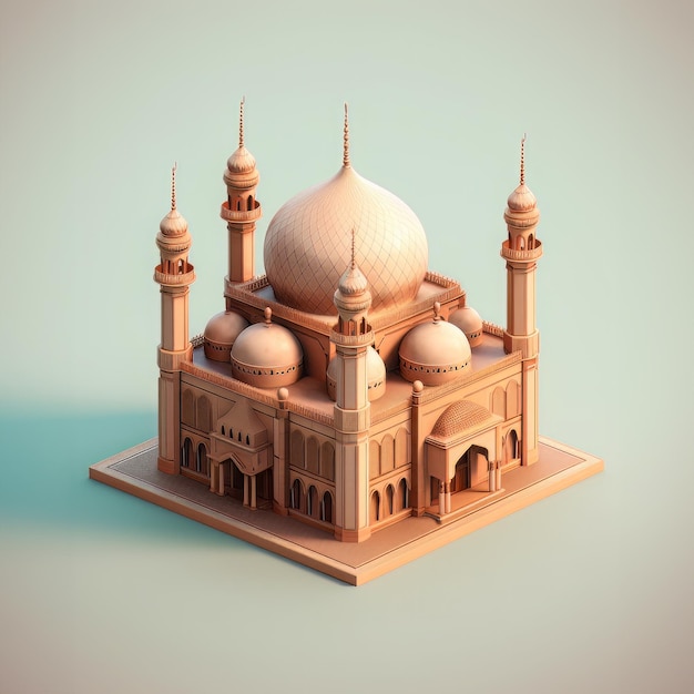 Mesquita islâmica 3d com estilo isométrico