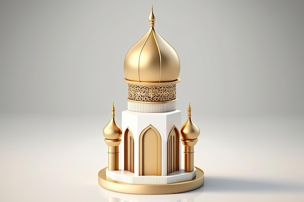 Mesquita islâmica de ouro branco do ramadã sobre fundo branco simples de objeto único feito com ai generativo