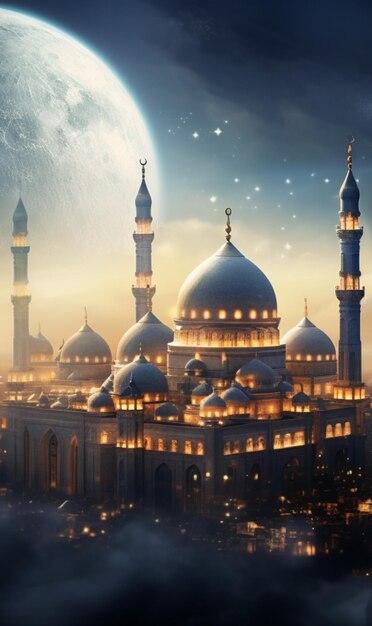 mesquita nas nuvens com um fundo de céu saudação de ano novo islâmico