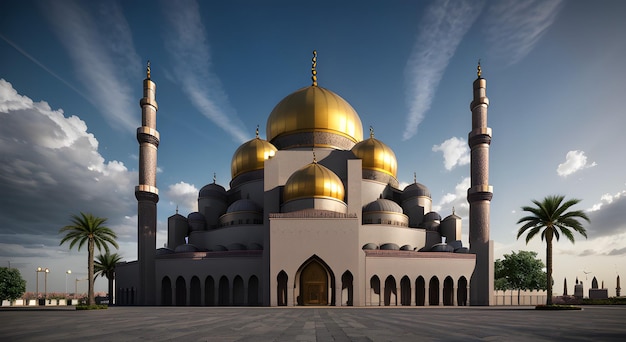 Mesquita no fundo do Ramadã Eid Bela visão noturna da lua das estrelas Incrível arquitetura islâmica AI