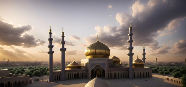 Mesquita para o Ramadã Kareem Eid Saudações para o Festival Muçulmano Cultura Islâmica Ramzaan Generative AI