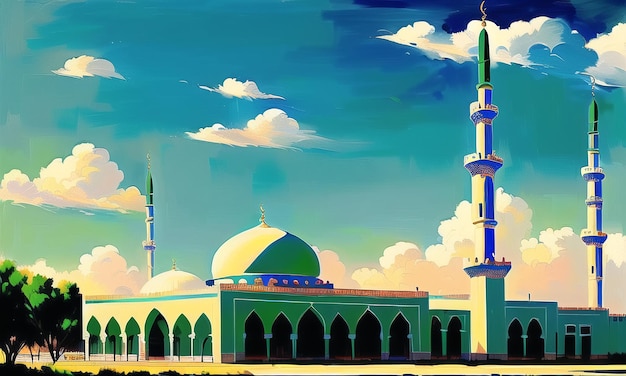 Mesquita para o Ramadã Kareem Eid Saudações para o Festival Muçulmano de Jejum Generative AI