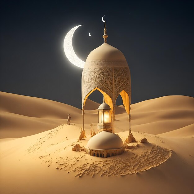 Mesquita pôr do sol céu lua noite sagrada noite islâmica e silhueta mesquita papel de parede islâmico