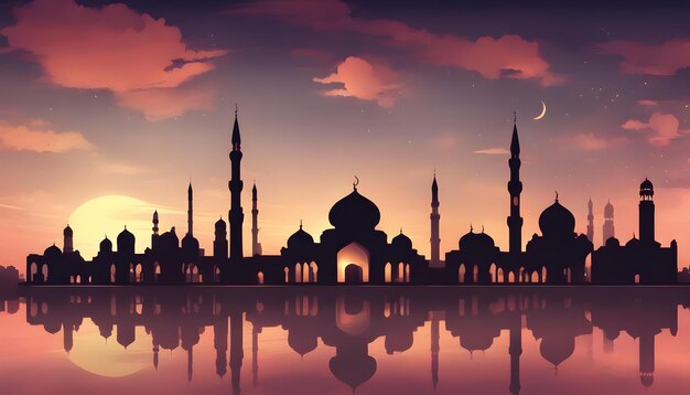 mesquita pôr do sol céu noite sagrada e islâmica e silhueta mesquita