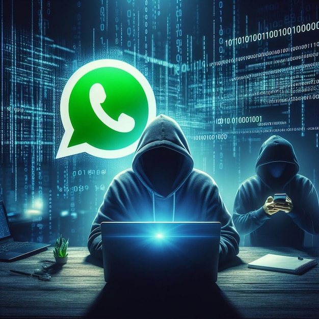 Messaging-Meisterwerk WhatsApp-Logo steht im Mittelpunkt vor einem Hintergrund aus eleganten Codierungen