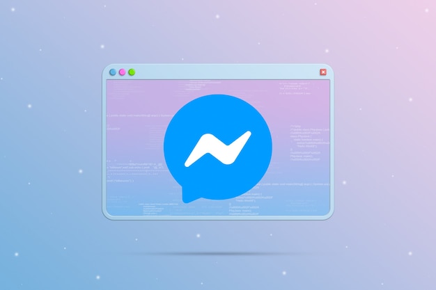 Messenger-Logo-Symbol im Browserfenster mit Elementen des Programmcodes 3d