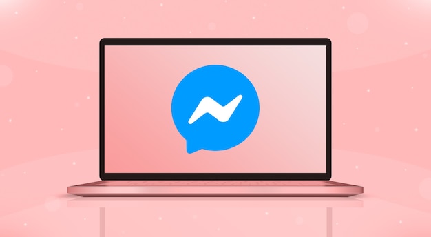 Messenger-Symbole Logo auf Laptop-Bildschirm Vorderansicht 3d