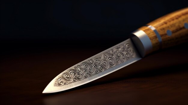 Messer mit einem Muster auf einem Holztisch 3D-Illustration