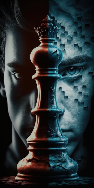 Mestre de xadrez enfrentando seu inimigo em uma IA geradora de sonhos