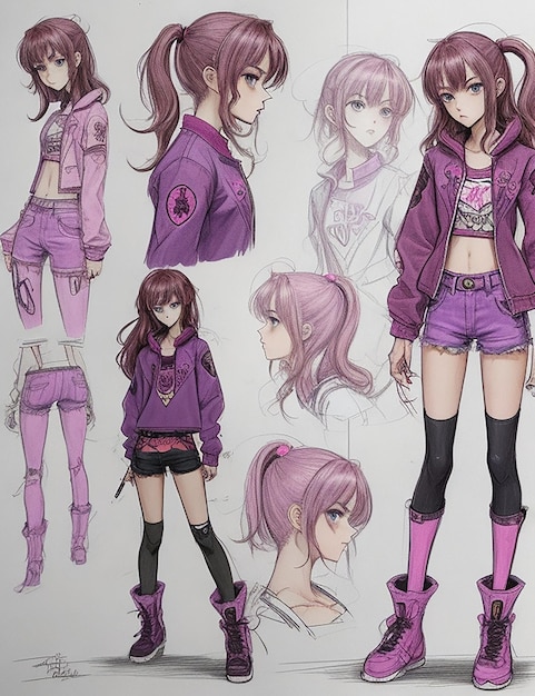 Meta purpurfarbener Giffy-Charakter Anime-Charaktervariationen Stiftzeichnung digitale Kunstillustration