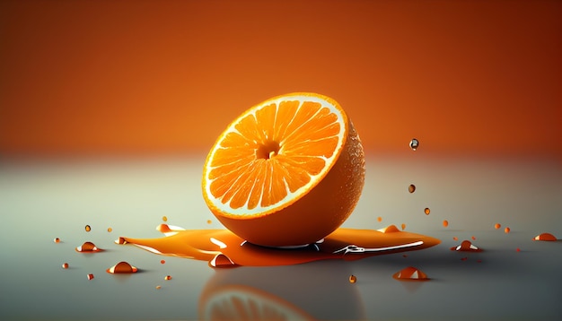 Metade de frutas cítricas laranja com IA geradora de suco