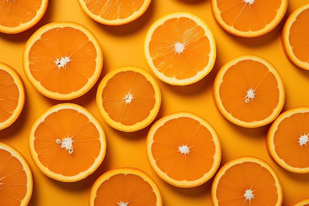 Metade de laranjas fatiadas em um fundo laranja