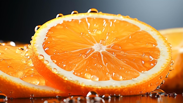 Metade de uma laranja com gota líquida sobre um fundo branco