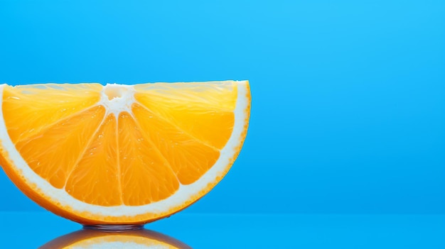 metade de uma laranja em uma superfície azul