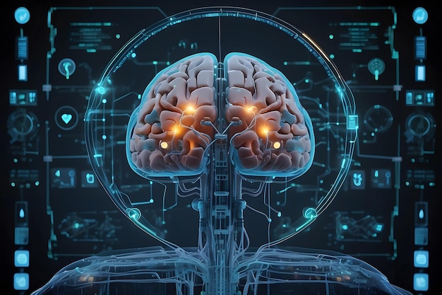 Foto una metáfora visual futurista de la ia y el aprendizaje automático en la atención médica que representa un cerebro digital