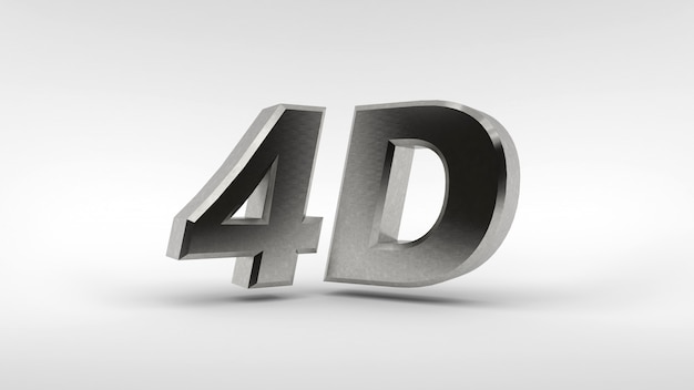 Metal das logo 4d, das auf weißem hintergrund mit reflexionseffekt lokalisiert wird