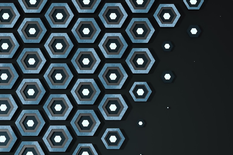 Foto metal hexágono fondo scifi patrón 3d renderizado