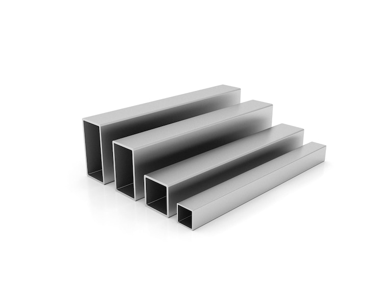 Foto metal quadrado, aço para a indústria, em fundo branco, renderização em 3d.