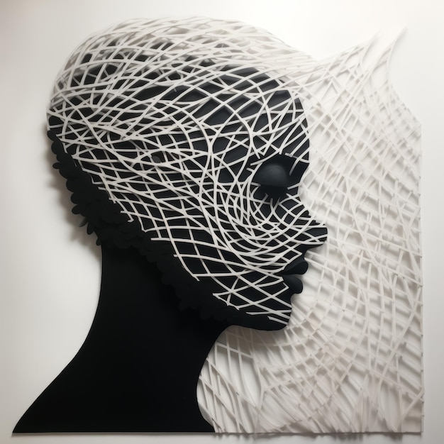 Metal Wire Paper Carving Boldly Black And White Silhouette Profile (perfil de silhueta preto e branco)