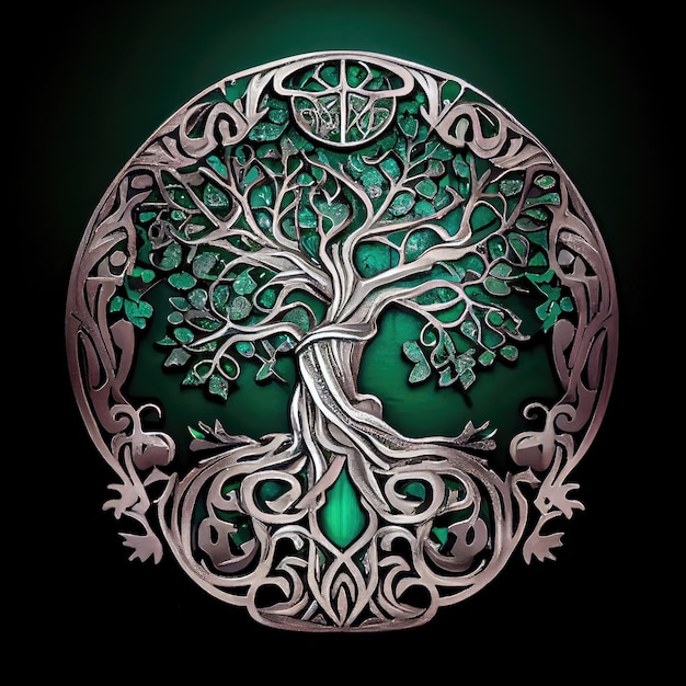 Metall Baum Logo Walhalla Emblem Silber Eiche Symbol abstrakte generative AI Illustration
