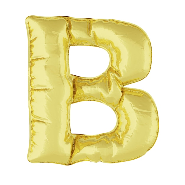 Metallballon auf weißem Hintergrund. Goldener Buchstabe B. Rabatte, Verkäufe, Feiertage, Jubiläen. 3D-Rendering