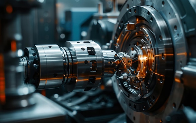 Foto metallbearbeitungs-cnc-drehmaschine für das schneiden von metall moderne verarbeitungstechnologie kleine schärfentiefe
