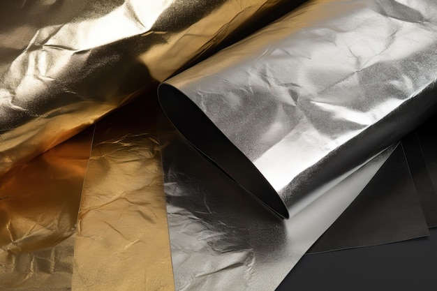 Foto metallfolien-texturauflage in silber- und goldtönen mit glänzender und reflektierender oberfläche