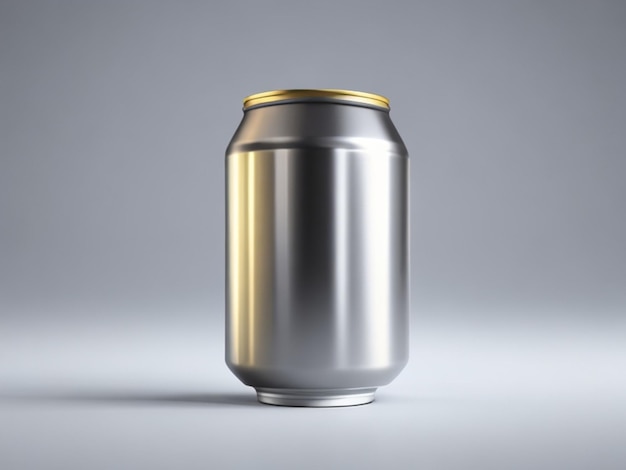 Foto metallische dose für mockup-fotografie, 8k-hd-hintergrund mit grauem farbverlauf, realistisch