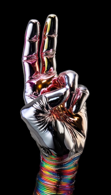 Metallische Farbinfusionsflüssigkeit, neonfarbener Hand-Finger-Körperteil, isoliert auf dunklem Hintergrund