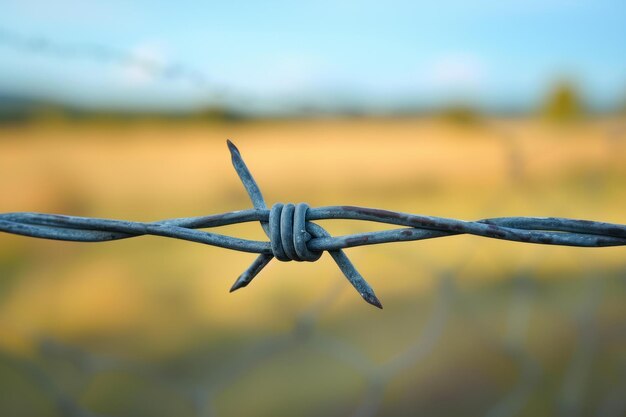 Foto metallischer stacheldraht verschwommener hintergrund natur im freien erzeugen sie ai