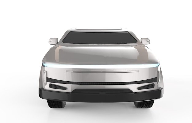 Metallisches EV-Auto oder Elektrofahrzeug auf weißem Hintergrund
