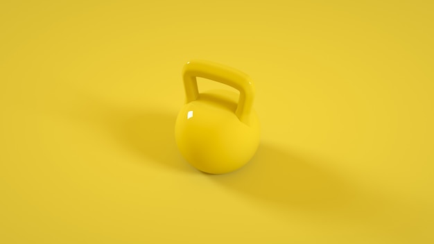 Metallkettlebell-Turnhallengewicht lokalisiert auf gelbem Hintergrund. 3D-Illustration.