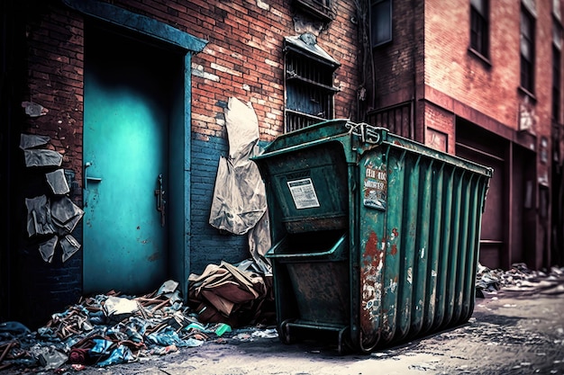 Metallmüllcontainer in der Gasse mit überlaufendem Müll