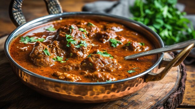 Metallschüssel mit Fleisch und Soße