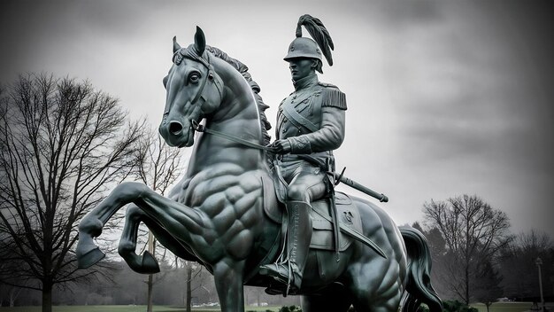 Foto metallstatue eines auf dem pferd sitzenden soldaten