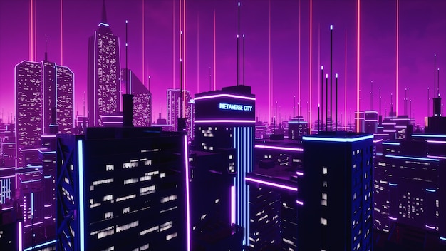 Metaverse City und Cyberpunk-Konzept 3D-Rendering