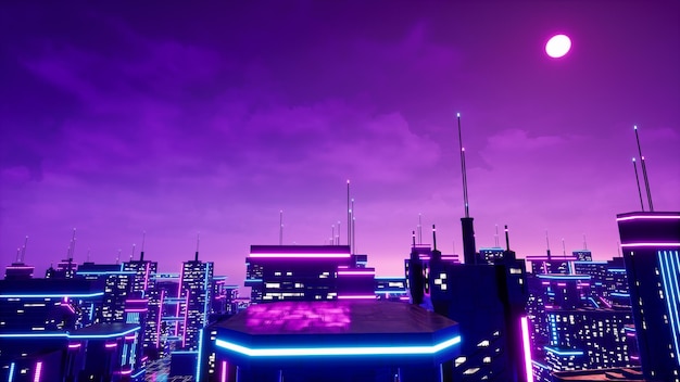 Metaverse City und Cyberpunk-Konzept 3D-Rendering