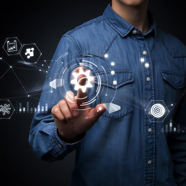 Metaverse conceitos de tecnologia de mão segurando conexão de rede global comunicação na Internet
