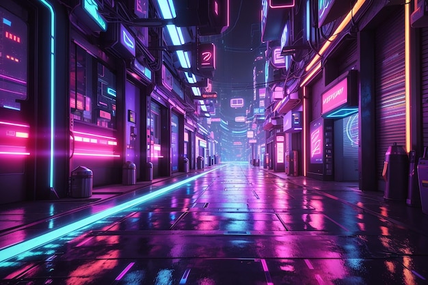 Metaverse Cyber Alley NeonLit Escena Futurista