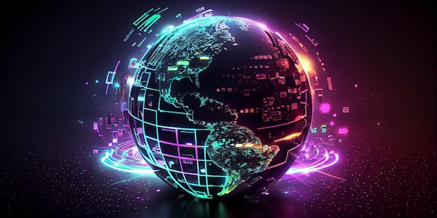 Metaverse digitale Welt Cyberspace 3D-Rendering Hintergrund neonfarbene globale Welt im Cyber
