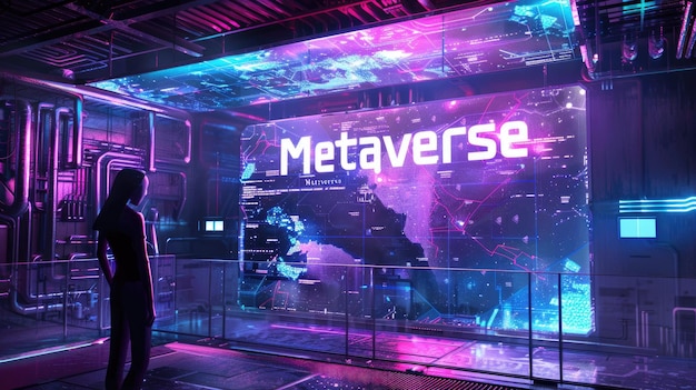Metaverse fondo abstracto habitación oscura en el espacio digital futurista dentro de la realidad virtual cibernética Concepto de tecnología futuro universo de datos tecnológicos