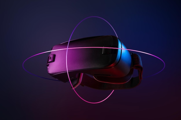 Metaverse Future juego y entretenimiento tecnología digital VR gafas de realidad virtual aisladas sobre fondo oscuro