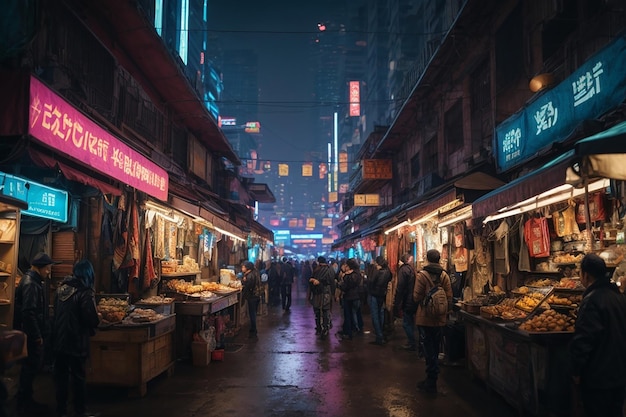 Metaverse Futuristischer Straßenmarkt Cyberpunk-Basar