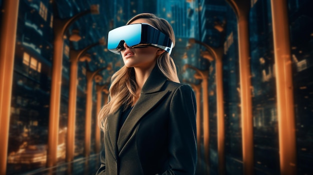 Metaverse óculos de realidade virtual e mulher com ove