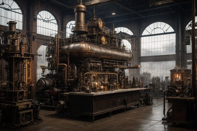 Metaverse Steampunk Factory Workshop Industrielles Fantasy-Setting