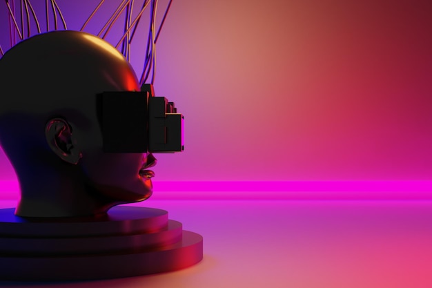 Metaverse vr juegos de simulación estilo cyberpunk robot digital ilustración 3d que representa la realidad virtual