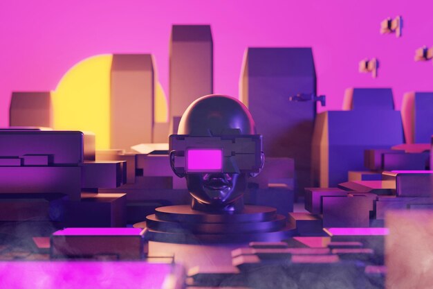 Metaverse vr juegos de simulación estilo cyberpunk robot digital ilustración 3d que representa la realidad virtual